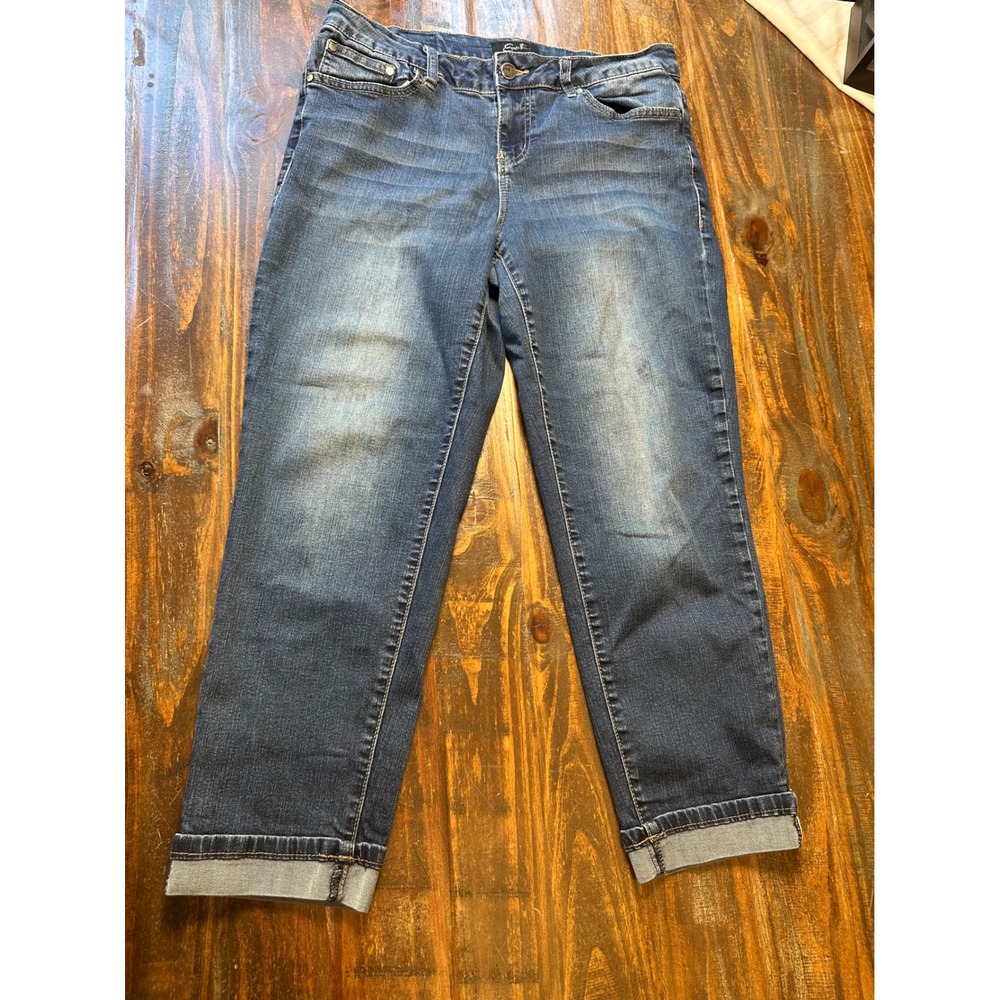Earl Jean Womens 12P Dark Wash Cuffed Ankle Straight Leg Stretch Denim Blue Jean